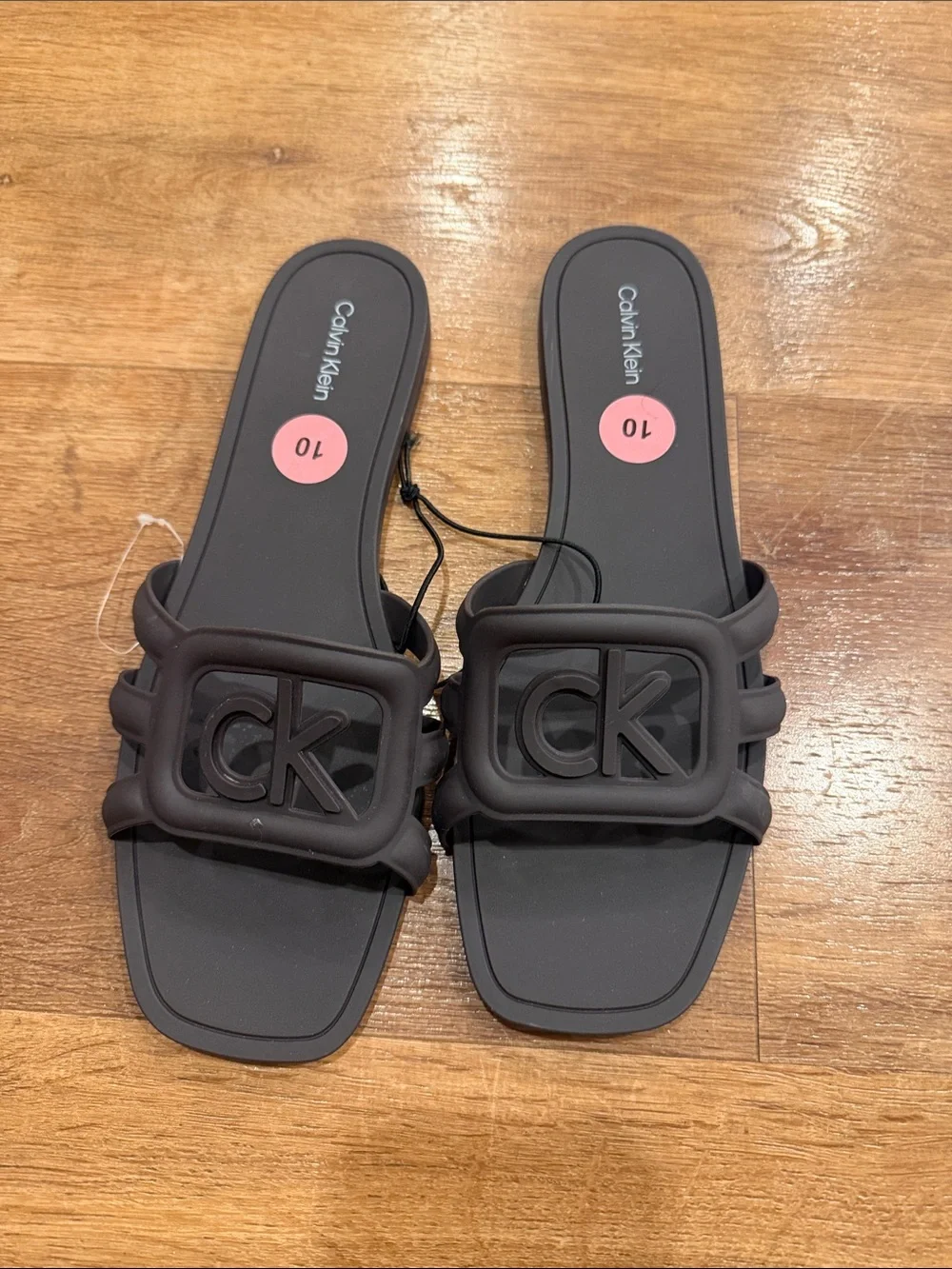 size 10M calvin Klein women’s Matte Black CK Logo Slide Sandals